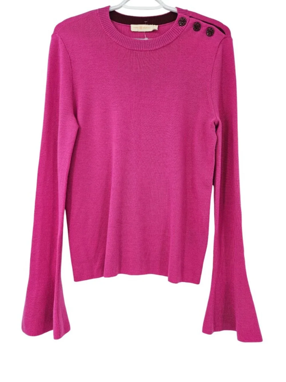 Tory Burch Kimberly Merino Wool Sweater Pink Women's Size XL Bell Sleeves Fall